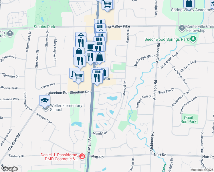 map of restaurants, bars, coffee shops, grocery stores, and more near 250 Jamestown Circle in Dayton