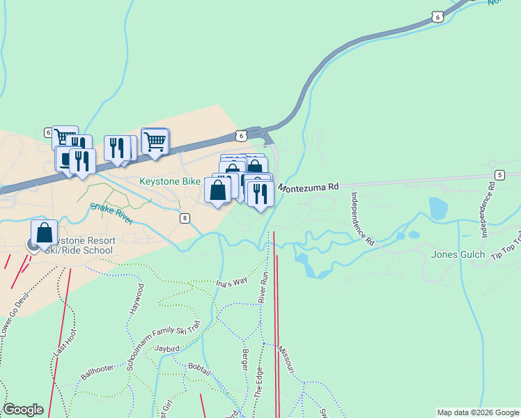 map of restaurants, bars, coffee shops, grocery stores, and more near 208 Hunkidori Court in Dillon