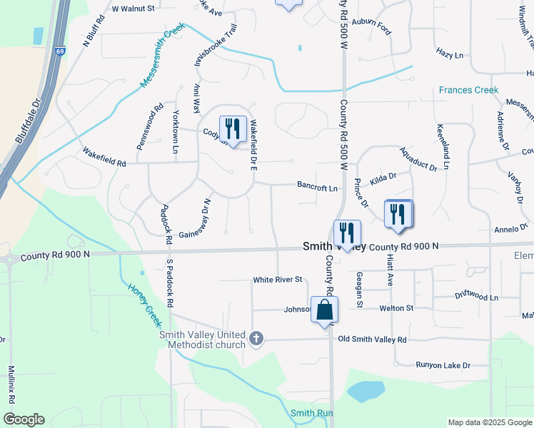 map of restaurants, bars, coffee shops, grocery stores, and more near 423 Sutton Drive in Greenwood