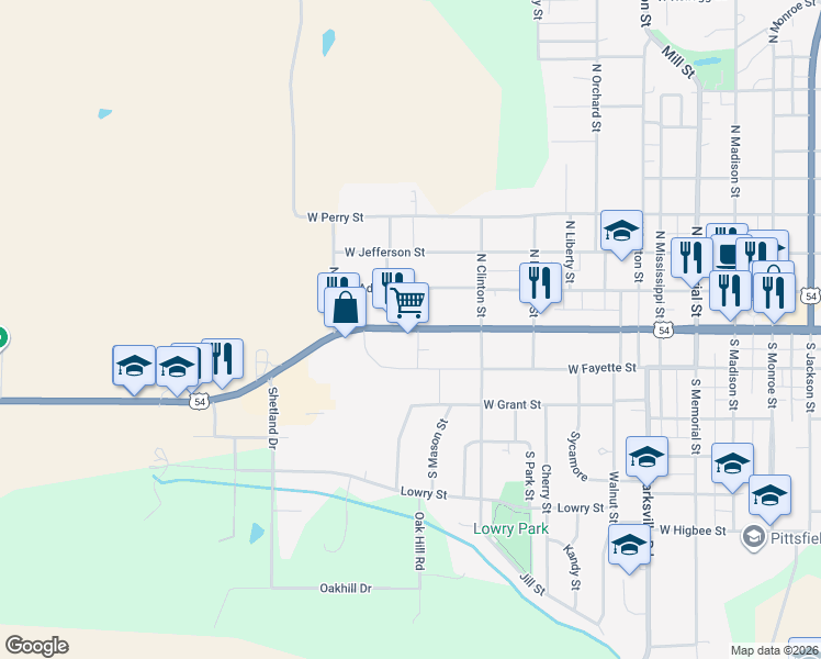 map of restaurants, bars, coffee shops, grocery stores, and more near 951 West Adams Street in Pittsfield