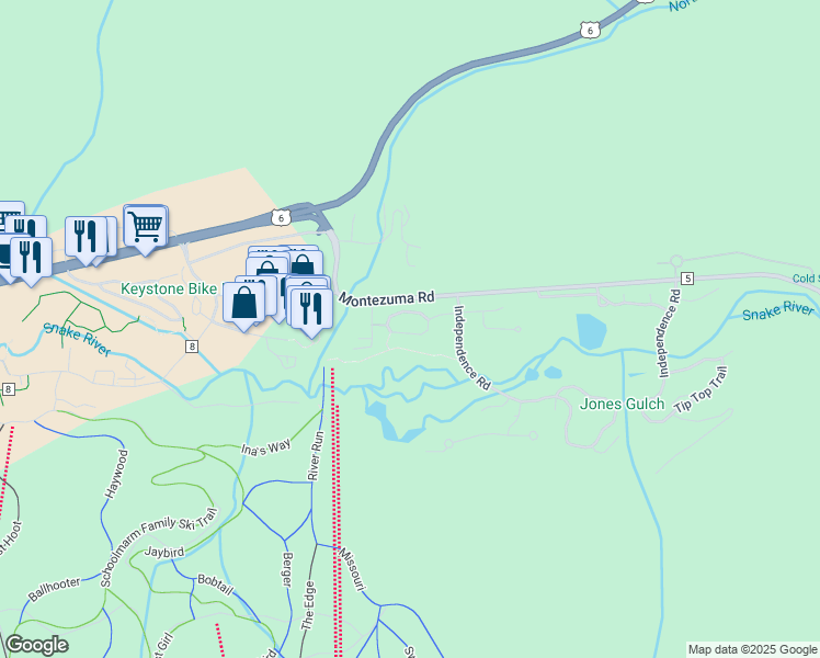 map of restaurants, bars, coffee shops, grocery stores, and more near 381 Montezuma Road in Dillon