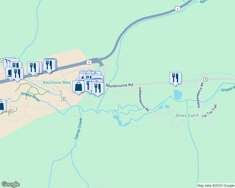 map of restaurants, bars, coffee shops, grocery stores, and more near 381 Montezuma Road in Dillon