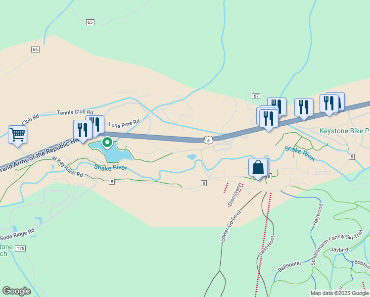 map of restaurants, bars, coffee shops, grocery stores, and more near 22393 U.S. 6 in Keystone