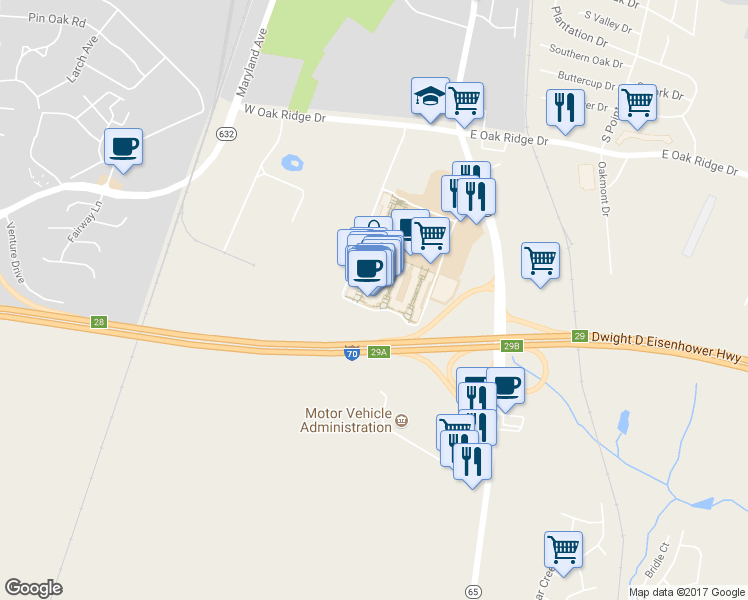 map of restaurants, bars, coffee shops, grocery stores, and more near 488 Prime Outlets Blvd in Hagerstown