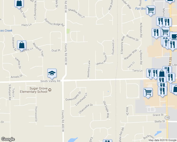 map of restaurants, bars, coffee shops, grocery stores, and more near Westberry Court in Greenwood