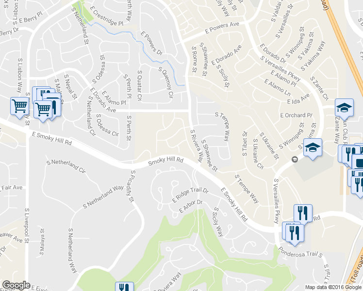 map of restaurants, bars, coffee shops, grocery stores, and more near 6122 South Quemoy Court in Aurora