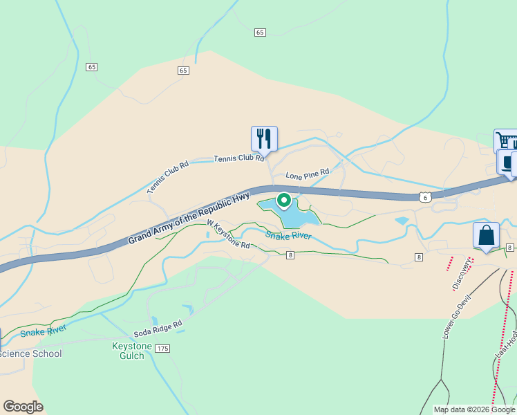 map of restaurants, bars, coffee shops, grocery stores, and more near 22101 U.S. 6 in Keystone