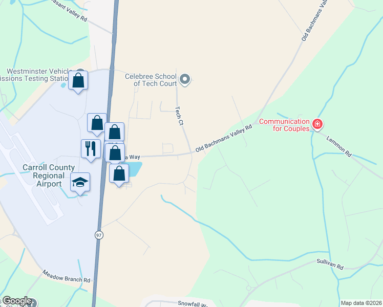 map of restaurants, bars, coffee shops, grocery stores, and more near 39 Old Bachmans Valley Road in Westminster