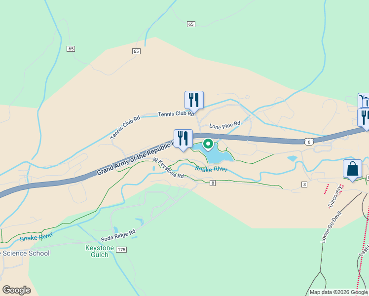 map of restaurants, bars, coffee shops, grocery stores, and more near 22101 U.S. 6 in Keystone