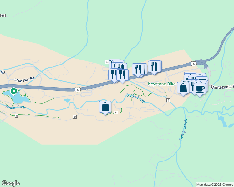 map of restaurants, bars, coffee shops, grocery stores, and more near 22954 U.S. 6 in Keystone