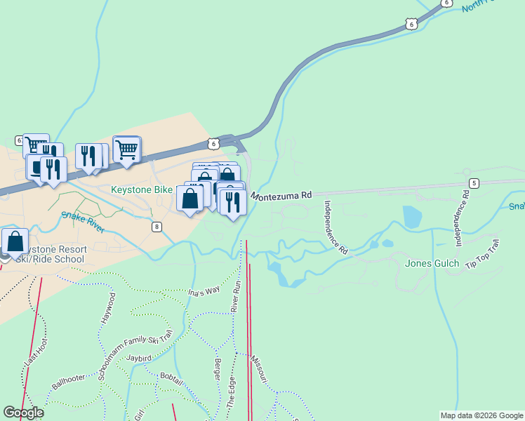 map of restaurants, bars, coffee shops, grocery stores, and more near 20 Hunkidori Court in Keystone