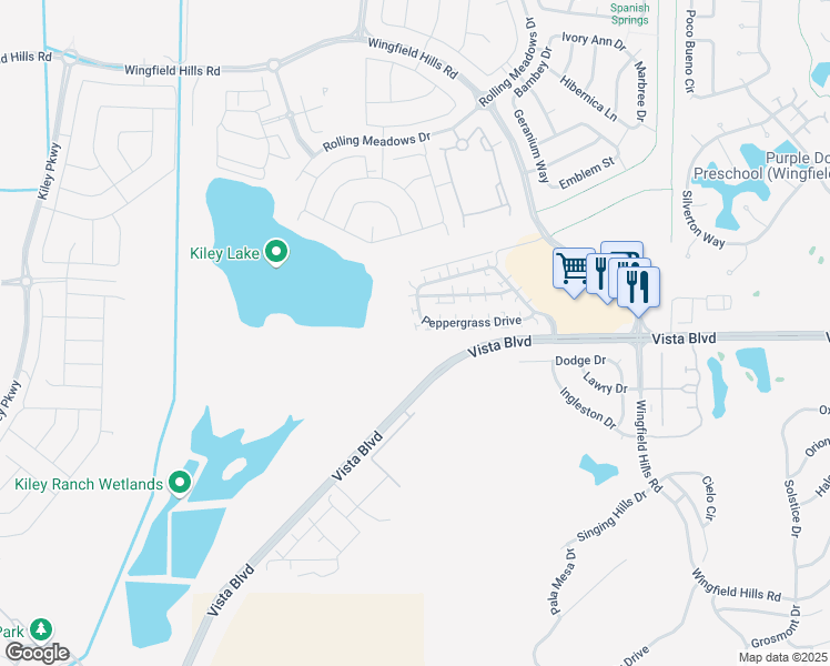 map of restaurants, bars, coffee shops, grocery stores, and more near 6629 Peppergrass Drive in Sparks