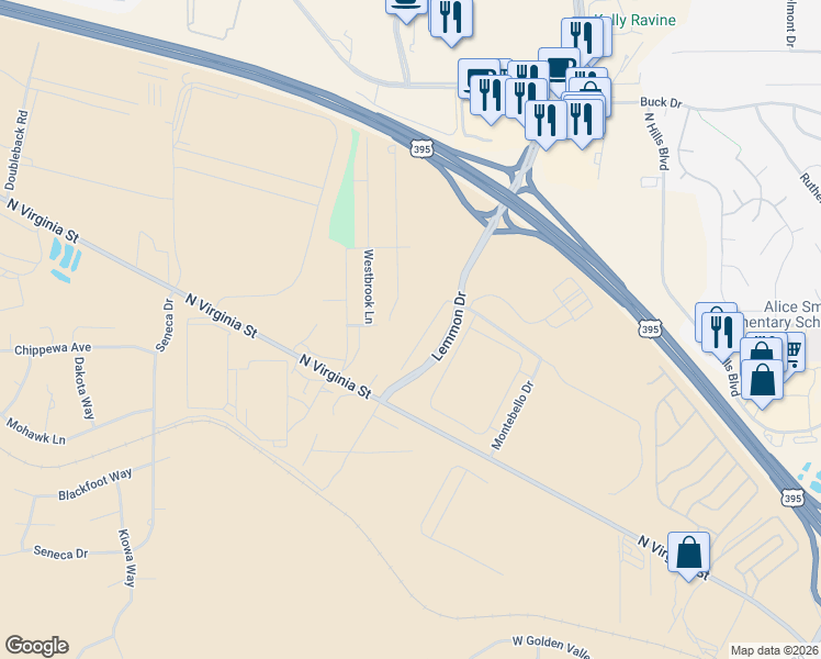 map of restaurants, bars, coffee shops, grocery stores, and more near 145 Heindel Road in Reno