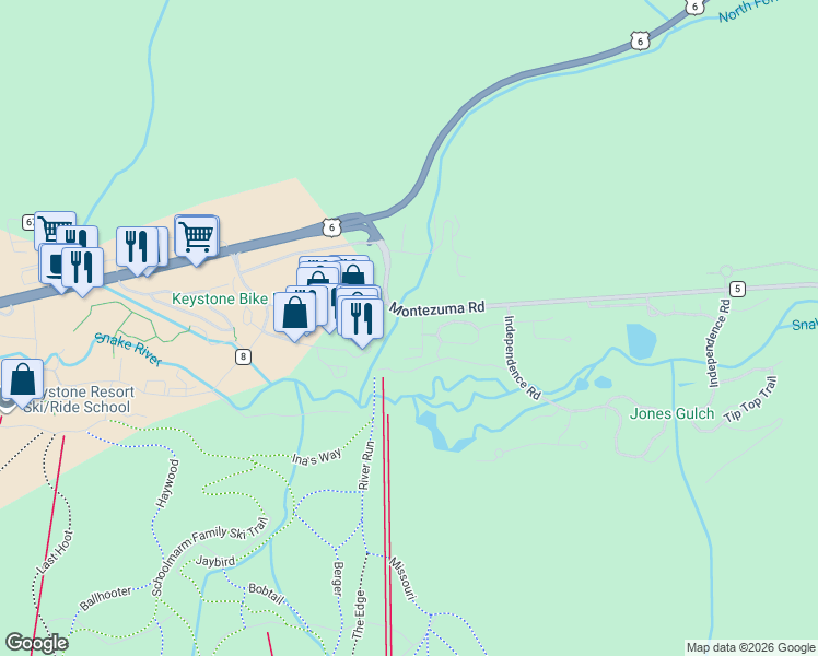 map of restaurants, bars, coffee shops, grocery stores, and more near 20 Hunkidori Court in Keystone