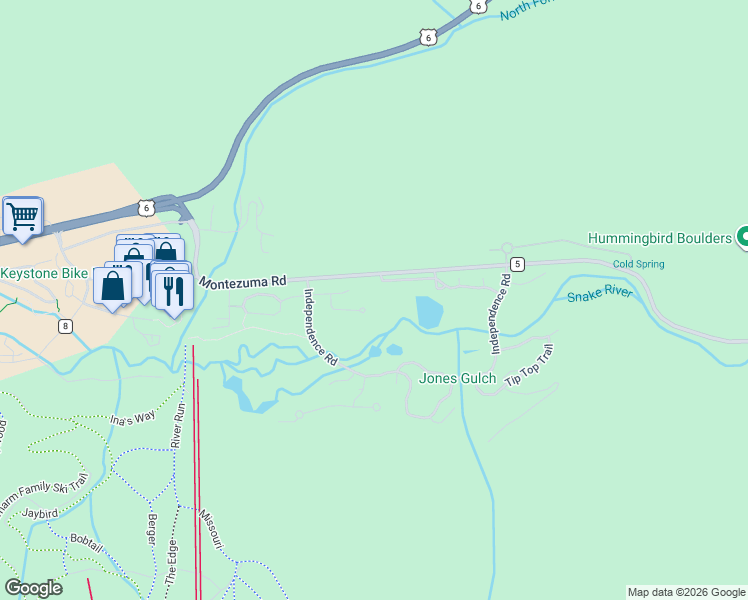 map of restaurants, bars, coffee shops, grocery stores, and more near 624 Montezuma Road in Dillon