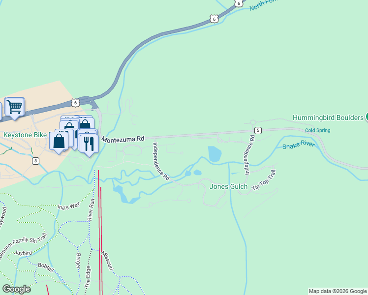 map of restaurants, bars, coffee shops, grocery stores, and more near 590 Montezuma Road in Dillon
