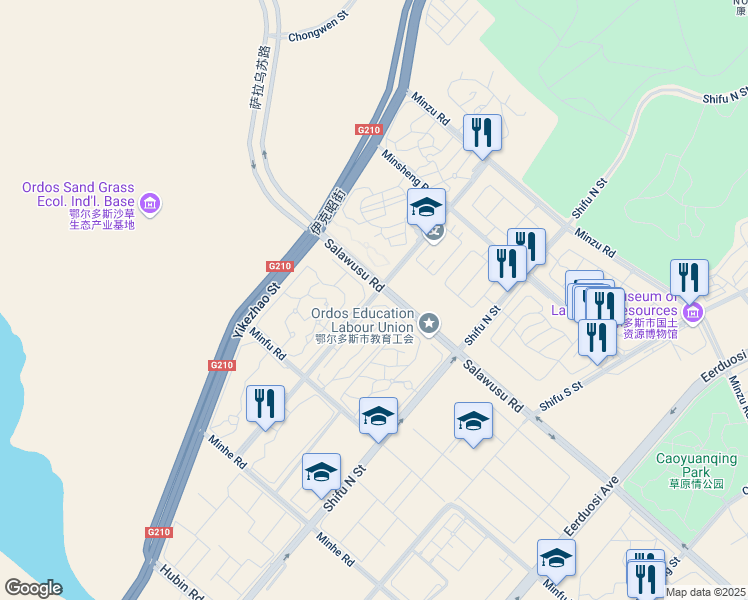 map of restaurants, bars, coffee shops, grocery stores, and more near Hui Min Jie in E Er Duo Si Shi