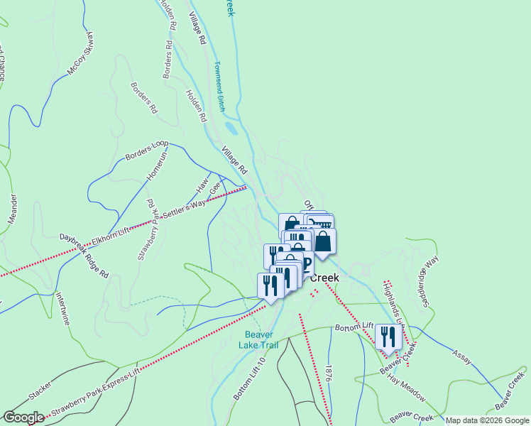 map of restaurants, bars, coffee shops, grocery stores, and more near 94 Offerson Road in Beaver Creek