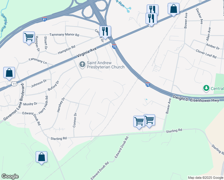 map of restaurants, bars, coffee shops, grocery stores, and more near 16900 Sheffield Ct in Williamsport