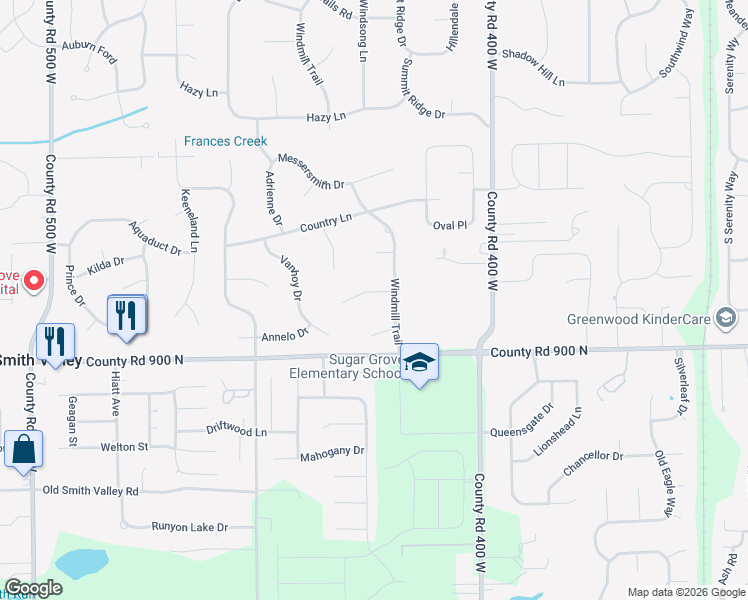 map of restaurants, bars, coffee shops, grocery stores, and more near 4139 Willow Wind Drive in Greenwood
