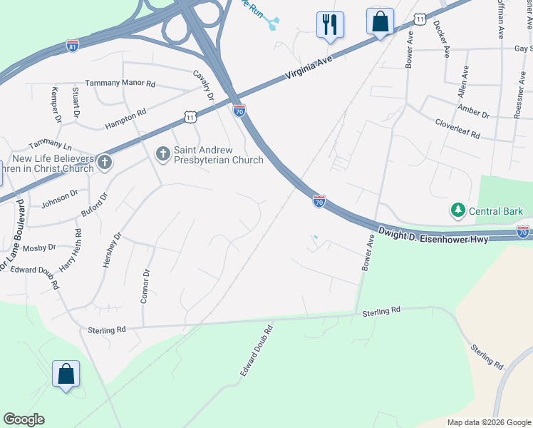 map of restaurants, bars, coffee shops, grocery stores, and more near 10715 Greenwich Drive in Williamsport