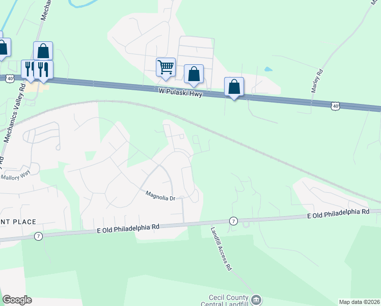 map of restaurants, bars, coffee shops, grocery stores, and more near 36 Blackgum Road in Elkton