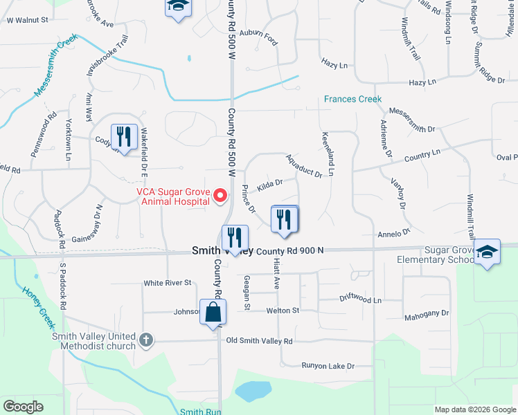 map of restaurants, bars, coffee shops, grocery stores, and more near 559 Prince Drive in Greenwood