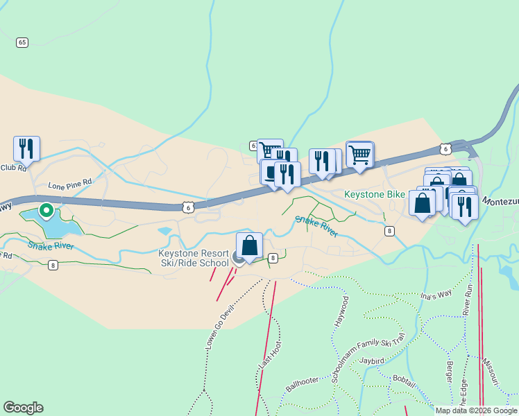 map of restaurants, bars, coffee shops, grocery stores, and more near 22804 U.S. 6 in Keystone