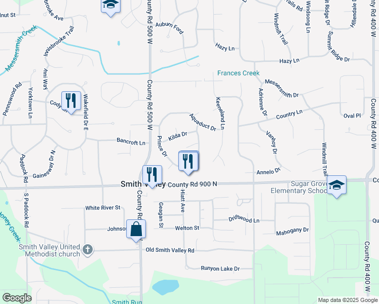 map of restaurants, bars, coffee shops, grocery stores, and more near 4885 Altair Court in Greenwood