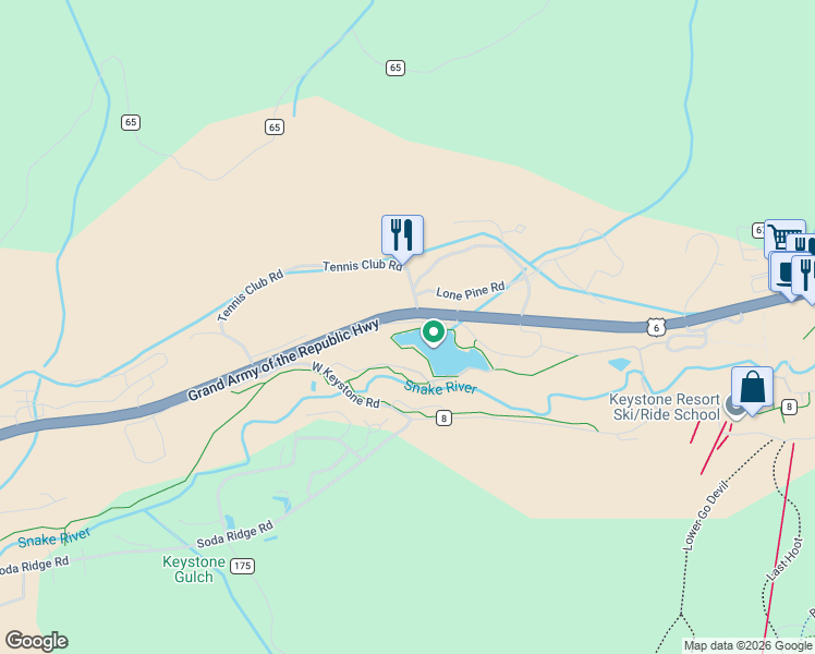 map of restaurants, bars, coffee shops, grocery stores, and more near 22101 U.S. 6 in Keystone