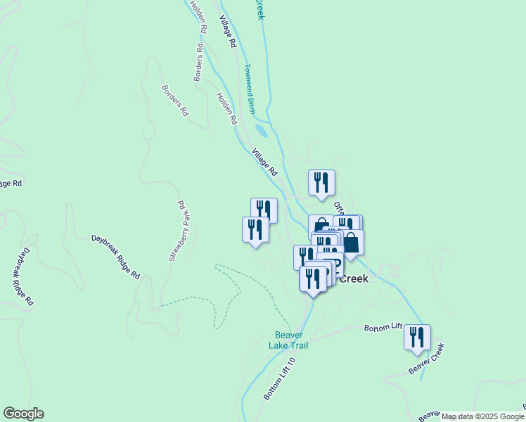 map of restaurants, bars, coffee shops, grocery stores, and more near 50 Scott Hill Road in Beaver Creek