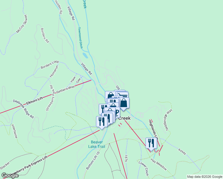 map of restaurants, bars, coffee shops, grocery stores, and more near 120 Offerson Road in Beaver Creek