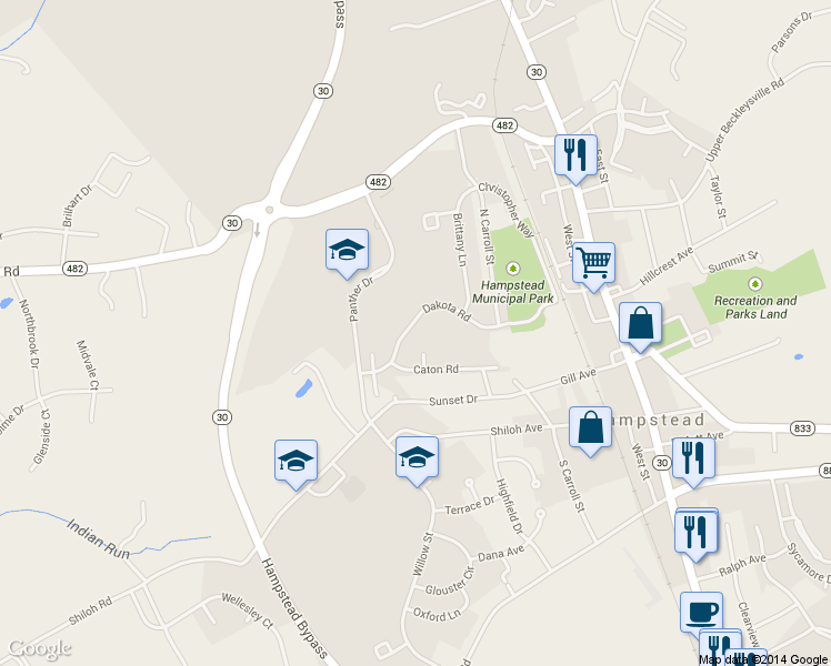 map of restaurants, bars, coffee shops, grocery stores, and more near 3817 Dakota Road in Hampstead