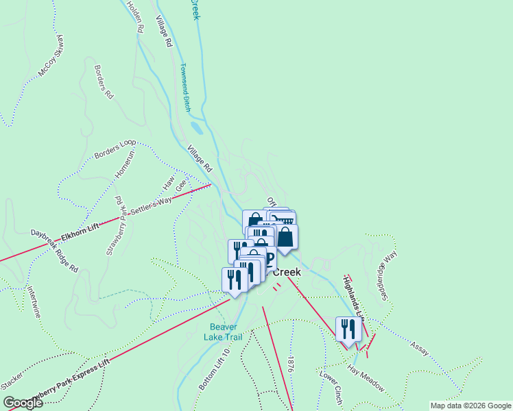 map of restaurants, bars, coffee shops, grocery stores, and more near 120 Offerson Road in Beaver Creek