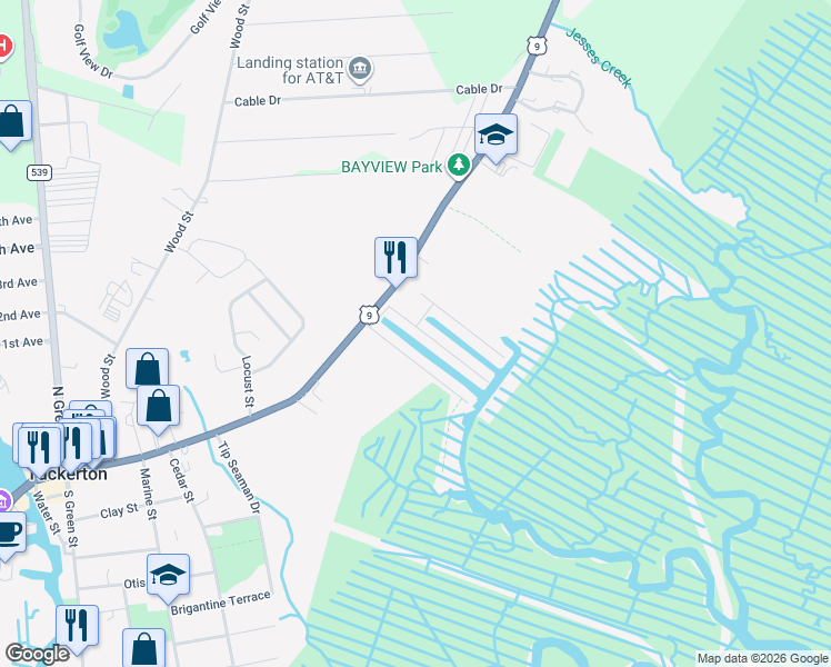 map of restaurants, bars, coffee shops, grocery stores, and more near 20 Fairway Drive in Tuckerton
