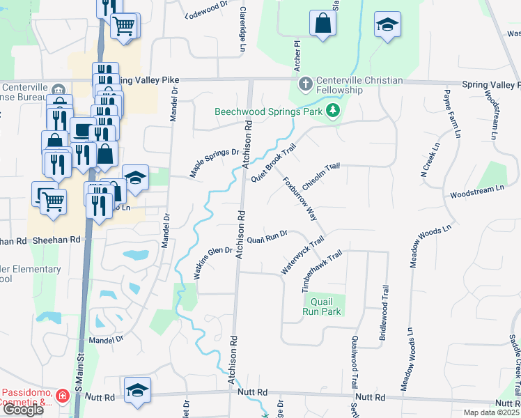 map of restaurants, bars, coffee shops, grocery stores, and more near 2100 Hunters Bluff Court in Montgomery County