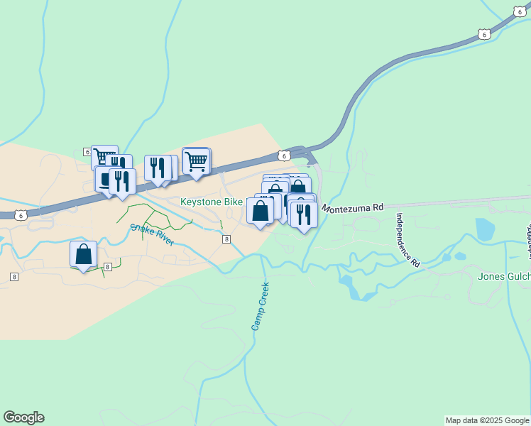 map of restaurants, bars, coffee shops, grocery stores, and more near 135 Dercum Drive in Keystone