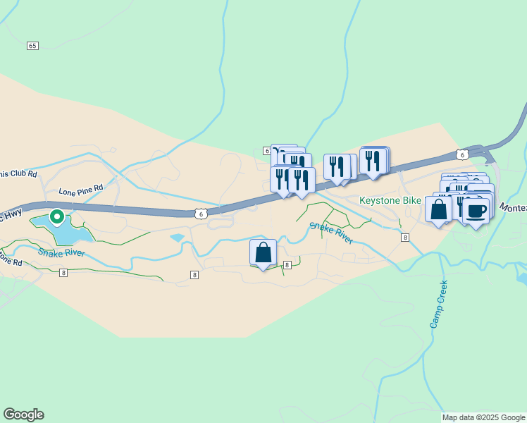 map of restaurants, bars, coffee shops, grocery stores, and more near 22804 U.S. 6 in Keystone