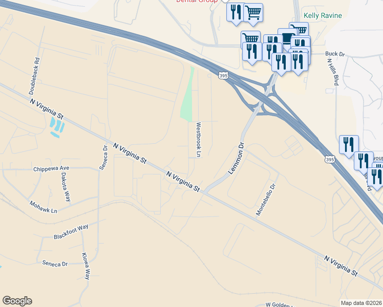 map of restaurants, bars, coffee shops, grocery stores, and more near 203 Kennedy Drive in Reno