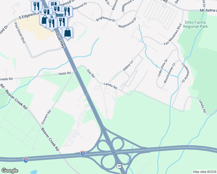 map of restaurants, bars, coffee shops, grocery stores, and more near 114 Sundown Court in Hagerstown
