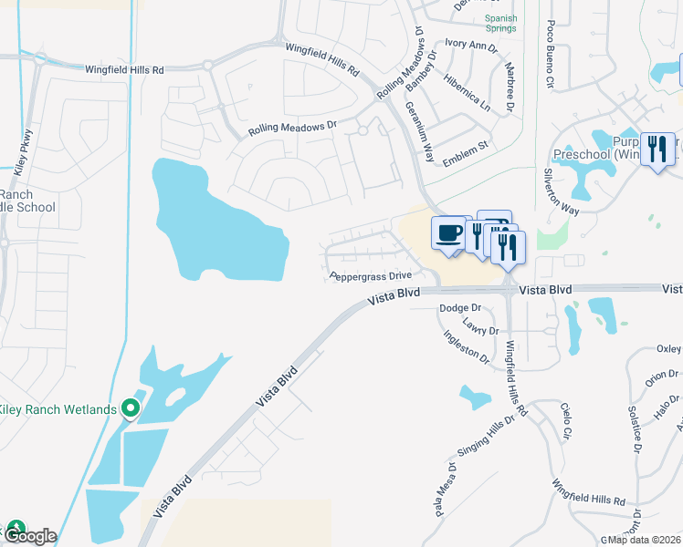 map of restaurants, bars, coffee shops, grocery stores, and more near 6670 Peppergrass Drive in Sparks