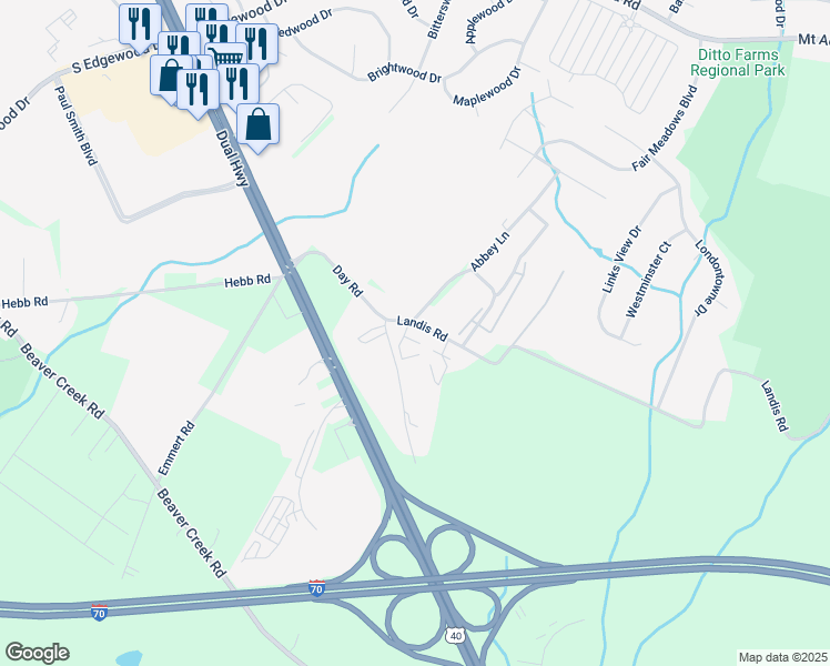 map of restaurants, bars, coffee shops, grocery stores, and more near 114 Sundown Court in Hagerstown