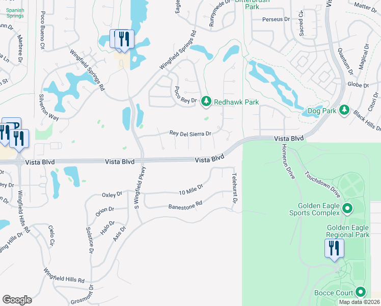 map of restaurants, bars, coffee shops, grocery stores, and more near 6302 Thistlewood Court in Sparks
