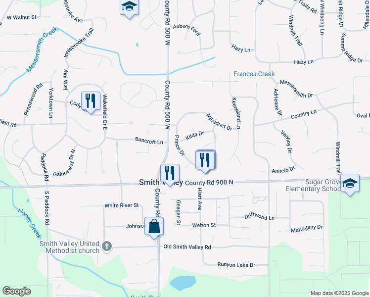 map of restaurants, bars, coffee shops, grocery stores, and more near 559 Prince Drive in Greenwood