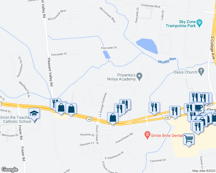 map of restaurants, bars, coffee shops, grocery stores, and more near 602 North General Knyphausen Court in Newark