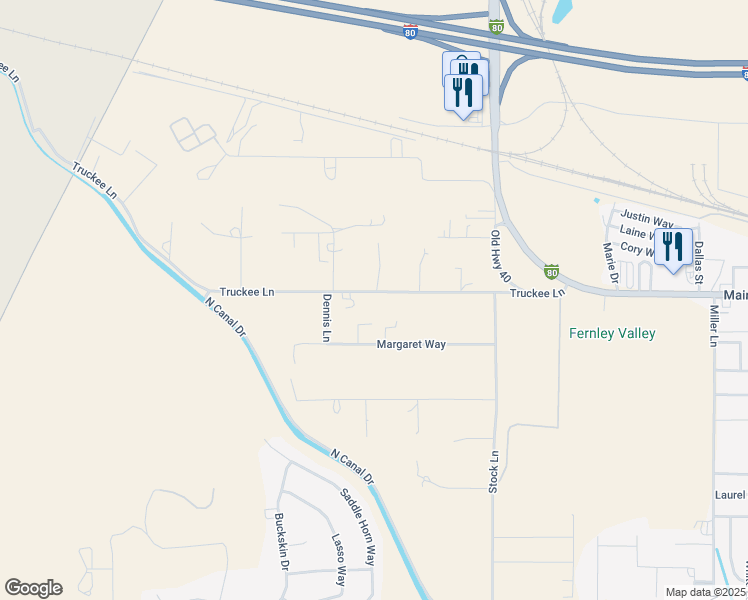 map of restaurants, bars, coffee shops, grocery stores, and more near 1015 Truckee Lane in Fernley