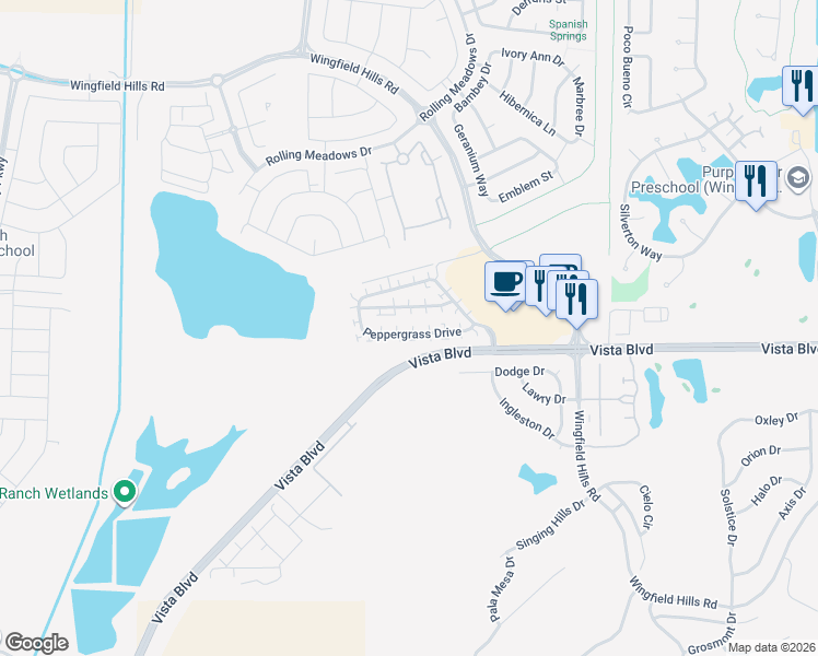 map of restaurants, bars, coffee shops, grocery stores, and more near 6714 Peppergrass Drive in Sparks