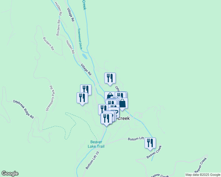 map of restaurants, bars, coffee shops, grocery stores, and more near 120 Offerson Road in Beaver Creek