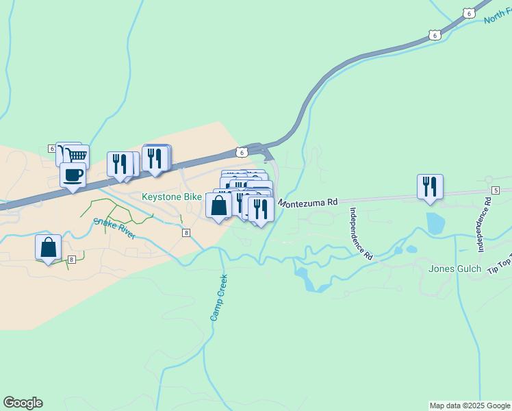 map of restaurants, bars, coffee shops, grocery stores, and more near 160 Ida Belle Drive in Keystone