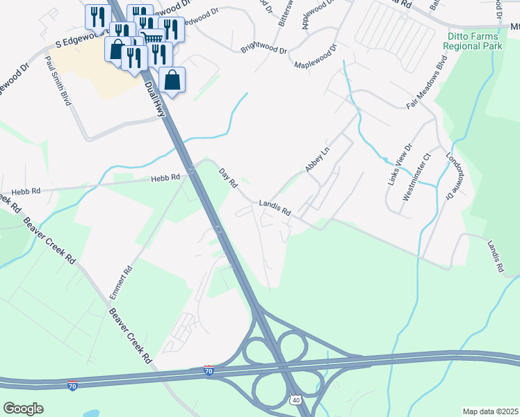 map of restaurants, bars, coffee shops, grocery stores, and more near 2007 Starlight Lane in Hagerstown